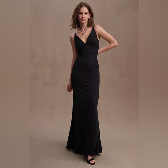 BHLDN Tatum V-Neck Stretch Crepe Gown Full-Length Formal Dress Black Size 4 - Picture 2 of 11